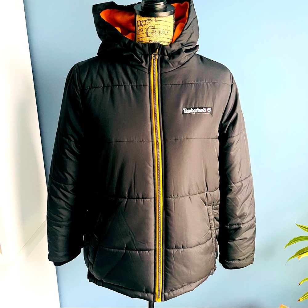 TIMBERLAND Black Insulated Puffer Hooded Winter Jacket Boys Youth Large 14/16
